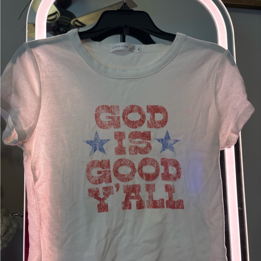 Altar'd State White Tee with Red and Blue Graphic